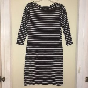 Ralph Lauren Boatneck Long Sleeve Knit Dress in Navy Blue and White. Size Medium